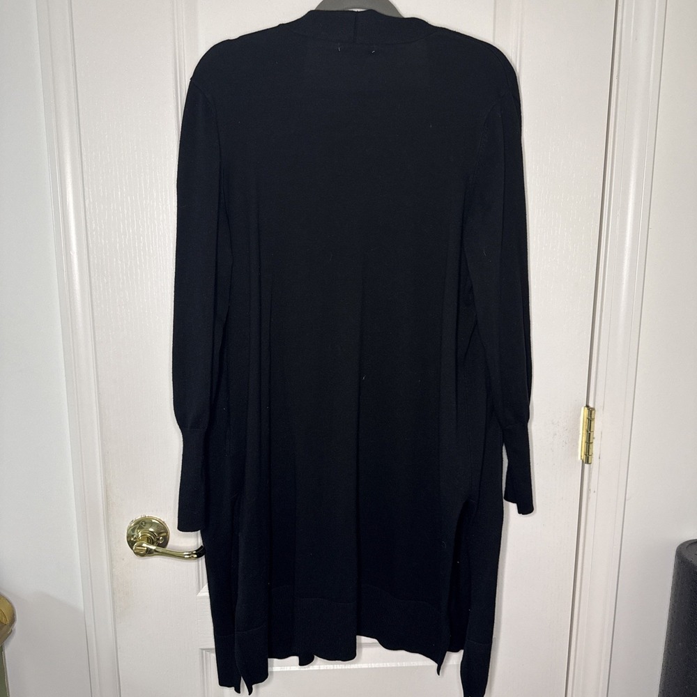 Ophelia Roe Black Long Open Duster Cardigan Pockets Plus Size 1